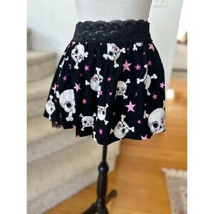 Dolls Kill Widow Black Lace Pink Star Girly Skull Micro Mini Skirt Whimsygoth